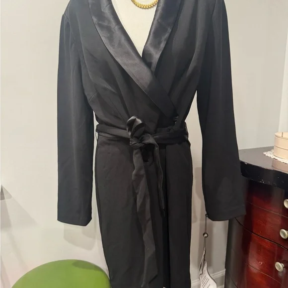 Adrianna Papell Elegant Black Dress with Satin Belt - Picture 5 of 12